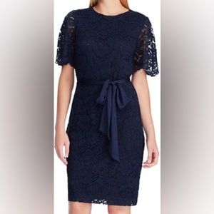 Chaps Women's Flutter Sleeve Lace Dress Navy sz 8